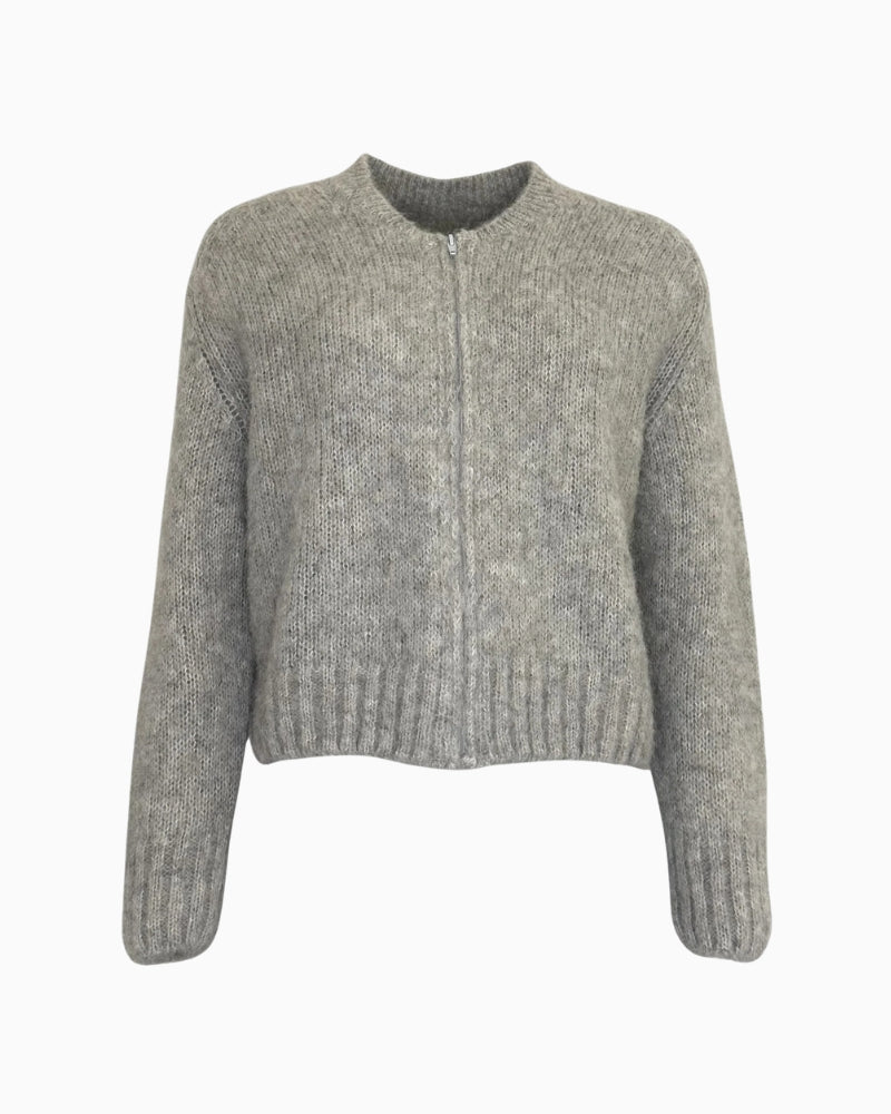 Twns The Label Maevane Zip Up Cardigan in Light Grey zip detail
