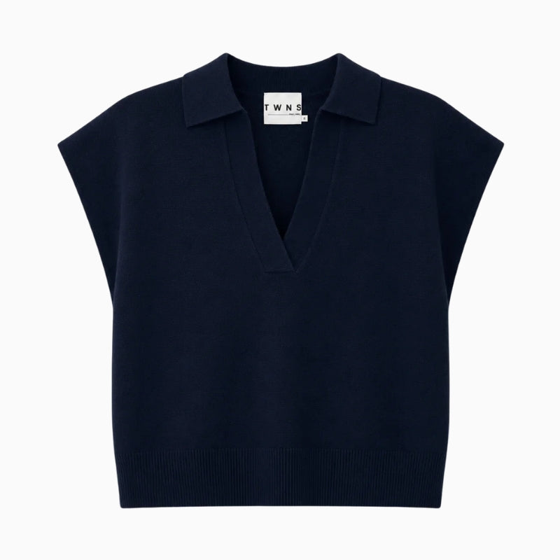 Twns The Label Okaloosa Polo Vest in Navy front view