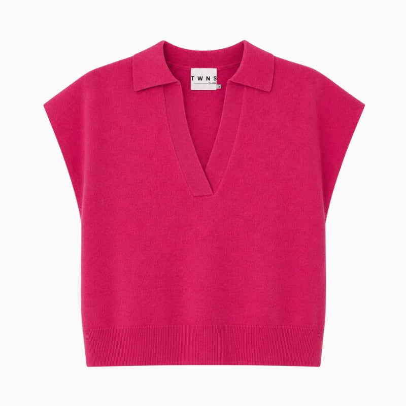 Twns The Label Okaloosa Polo Vest in Pink front view