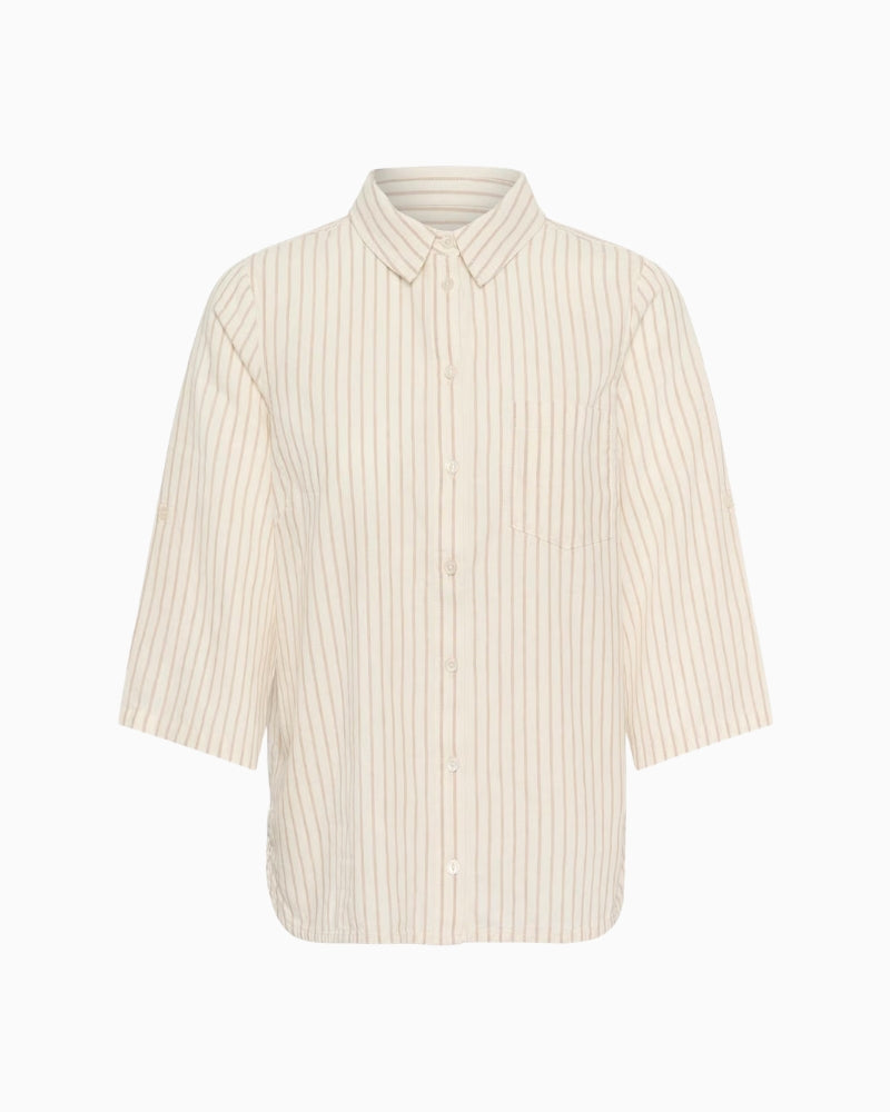 Two CindiePW Shirt in natural flat lay buttoned sleeve front view