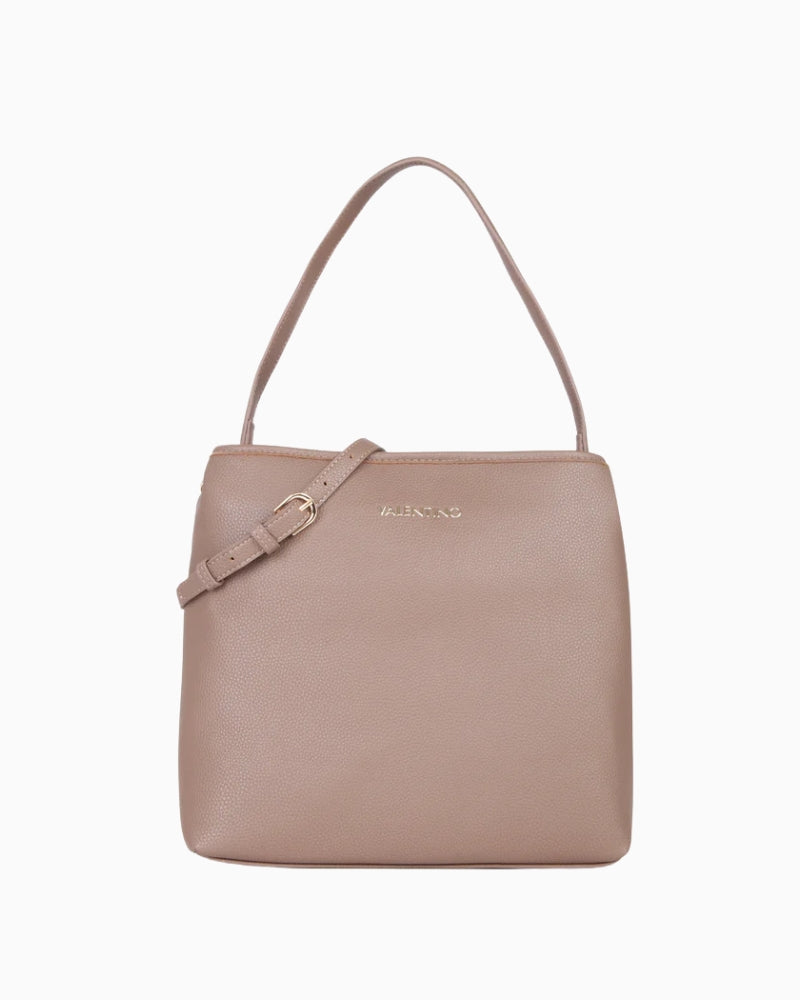 Front view of Valentino Brixton shopper bag in grained faux leather with subtle embossed branding