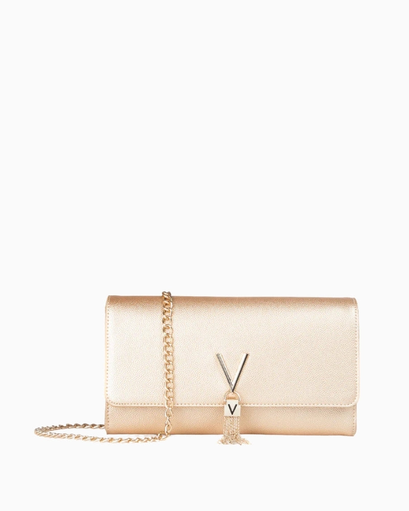 Valentino Bags Divina gold clutch bag front view – Áines Boutique