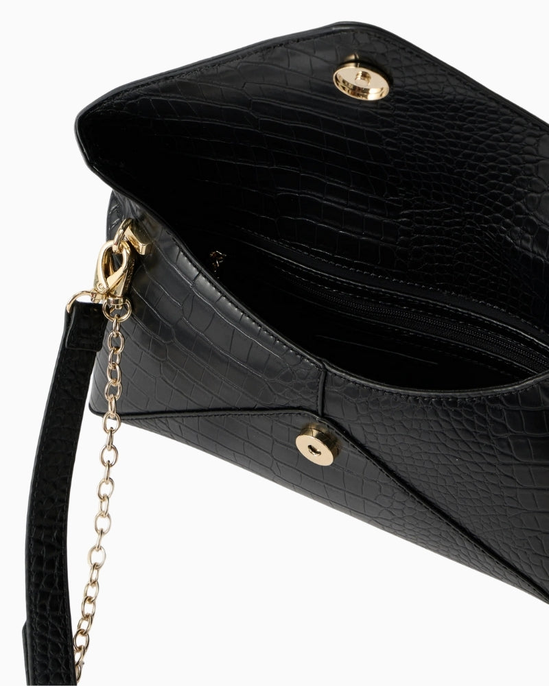 Valentino Emera Black Clutch interior zip compartment – Áines Boutique