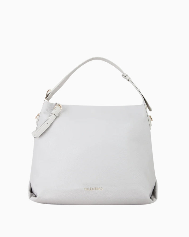 Structured faux leather tote bag with logo buckle and rubber front logo