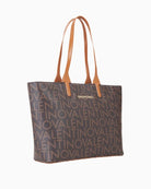 Side profile of Regina shopping bag in grain-effect faux leather