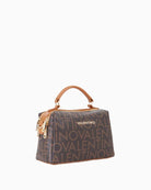 Side view of haversack bag with soft nappa trim and jacquard strap