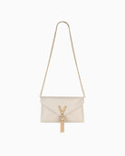 Valentino Stella Pochette in ecru with gold V-logo and chain shoulder strap – front view