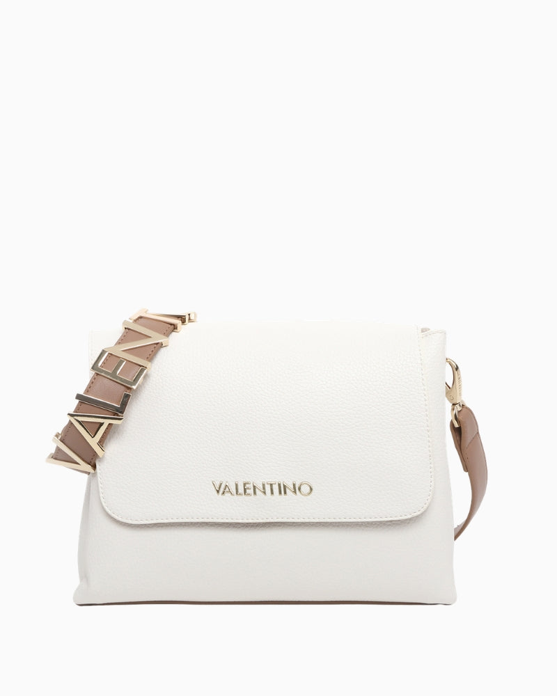 Valentino Alexia white handbag front view with flap and logo detail