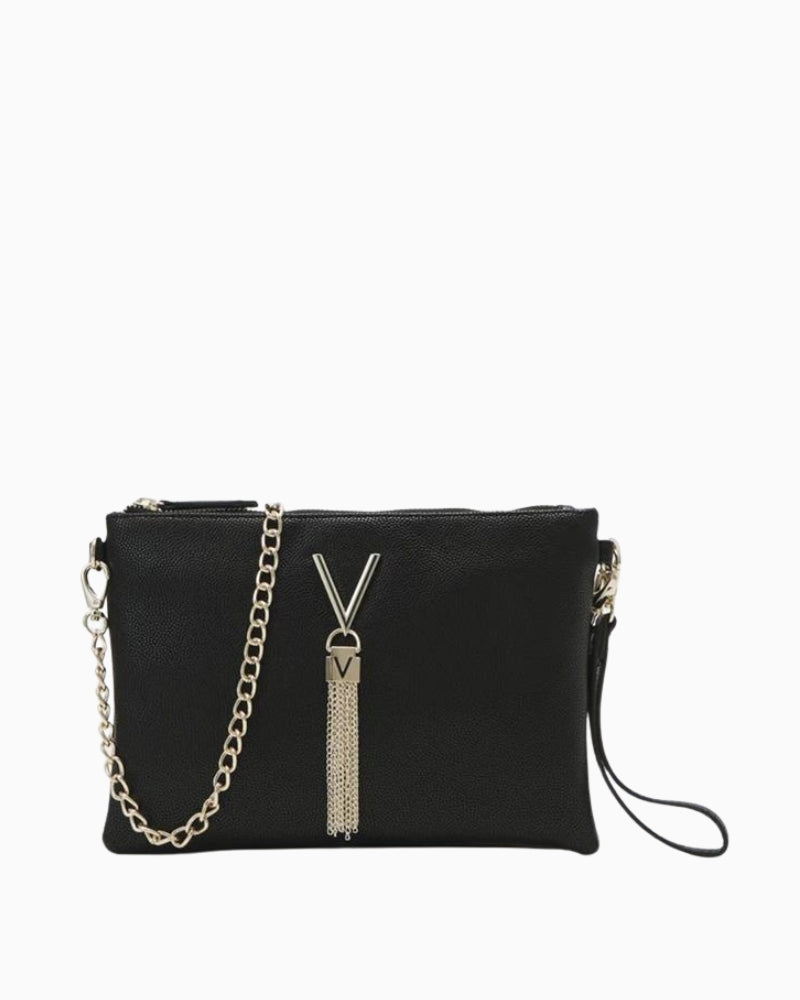 Valentino Divina Pochette Bag in black and gold front view