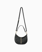 Full front view of Valentino Fania hobo in black with luxe faux leather and signature gold logo