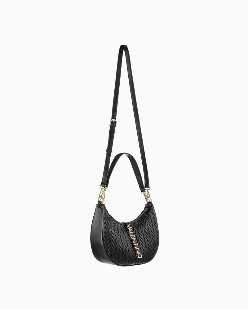 Front angle of Valentino hobo bag showing relaxed shape and modern, minimal design