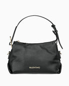 Valentino Farrah black shoulder bag in pebbled faux leather with gold logo and short handle strap