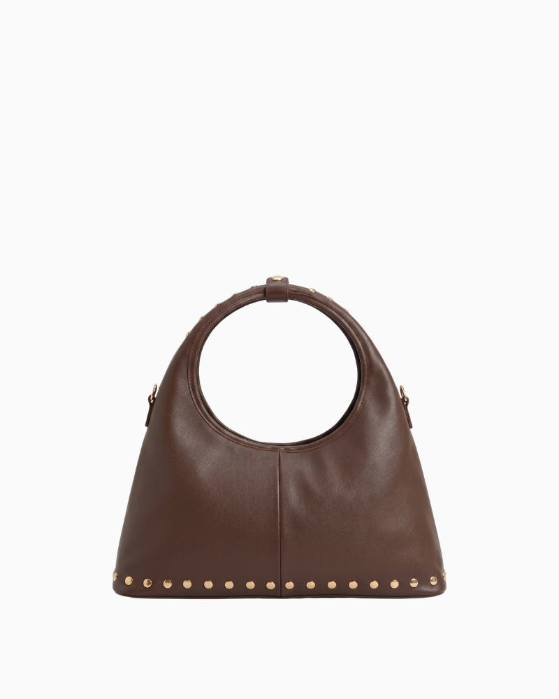 Valentino Florayne Hobo Bag in Brown gold-tone stud detail
