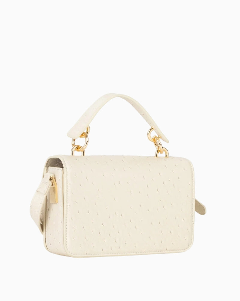 Valentino Rossy Satchel Bag in ecru back view showing textured finish
