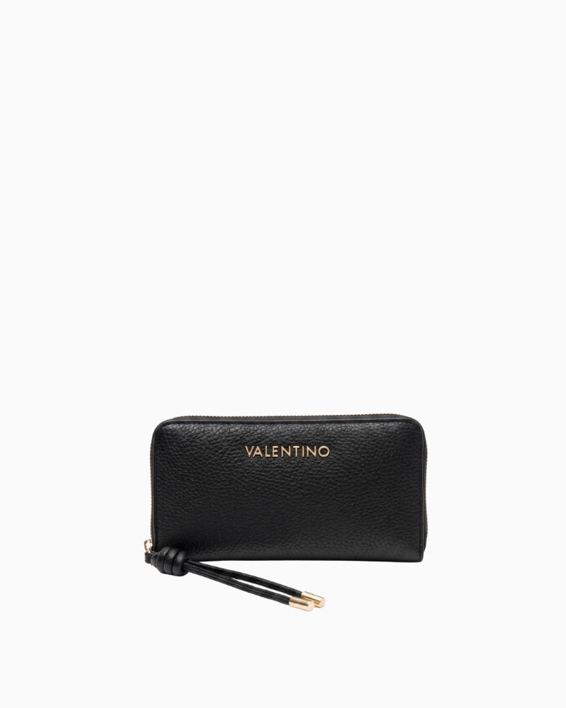 Valentino Saphira Zip Around Wallet in Black front view