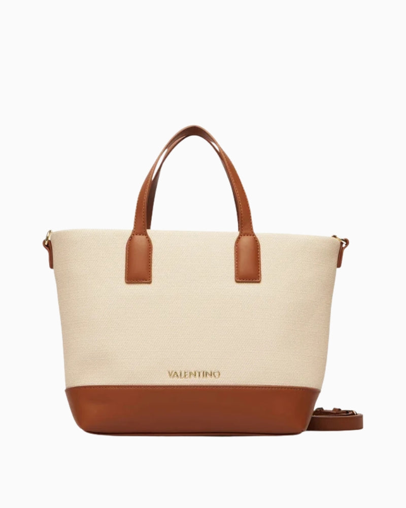 Valentino Shopping Atena tote bag natural front view with structured shape