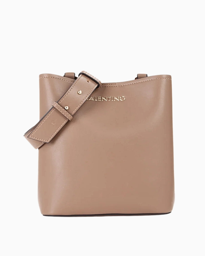 Valentino Faith Re bucket bag in taupe PU with rubber logo front detail