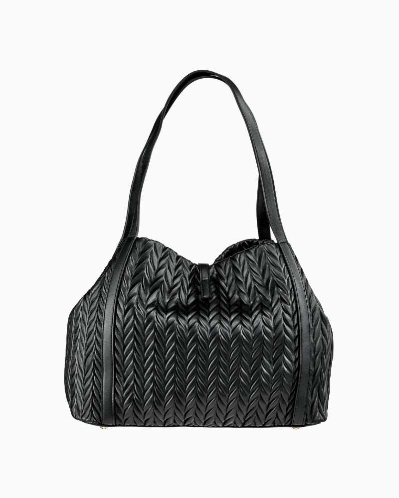 Back view of Valentino Fania tote bag in black with clean finish and slouchy structure