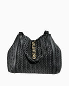 Valentino black Fania Shopping Bag with soft pleated leather and shoulder-length handles