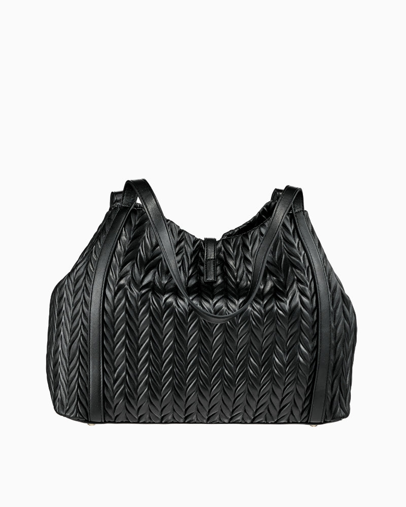 Back view of Valentino Fania tote bag in black with clean finish and slouchy structure