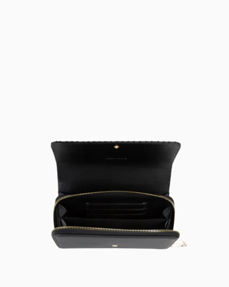 Valentino black chain wallet open view showing compartments