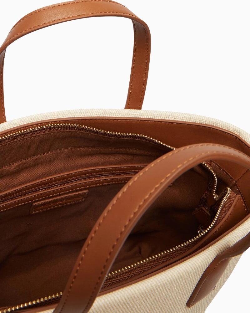 Valentino natural tote bag interior compartments view