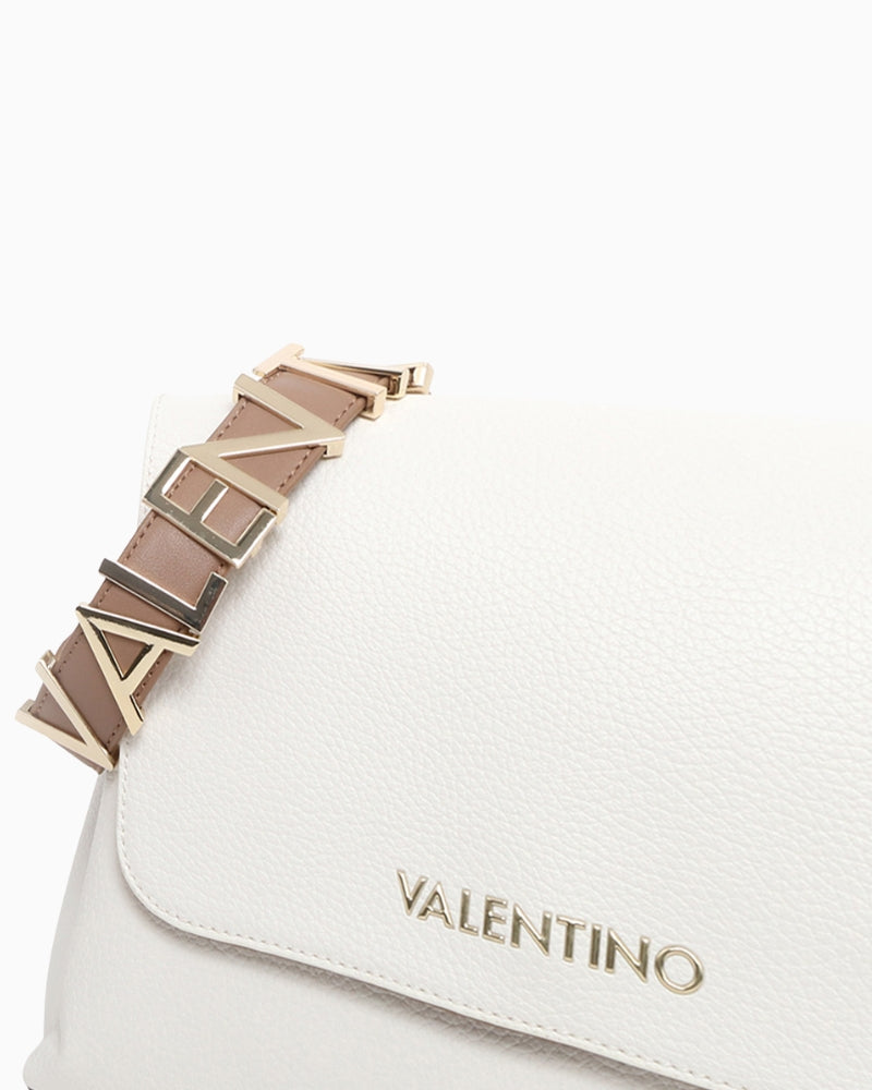 Valentino white beige shoulder bag side view with branded strap
