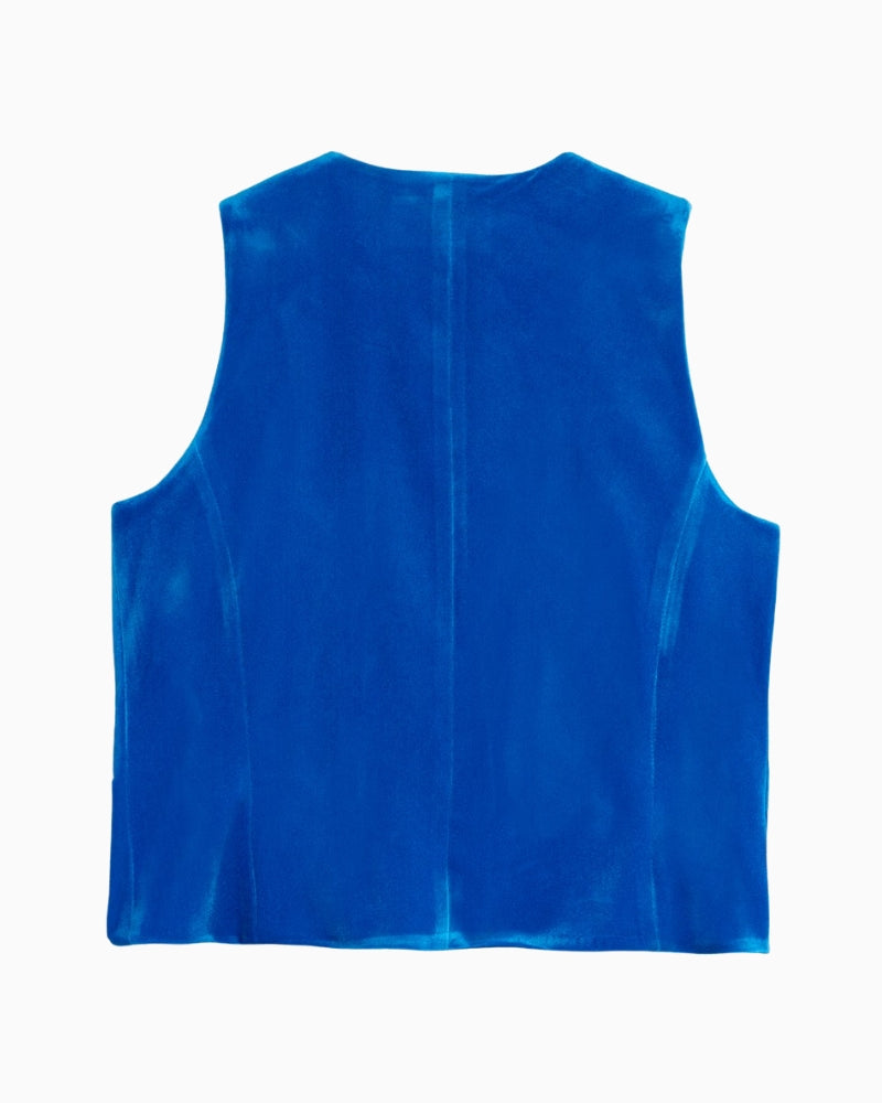 Back view of Vilagallo velvet waistcoat with straight cut