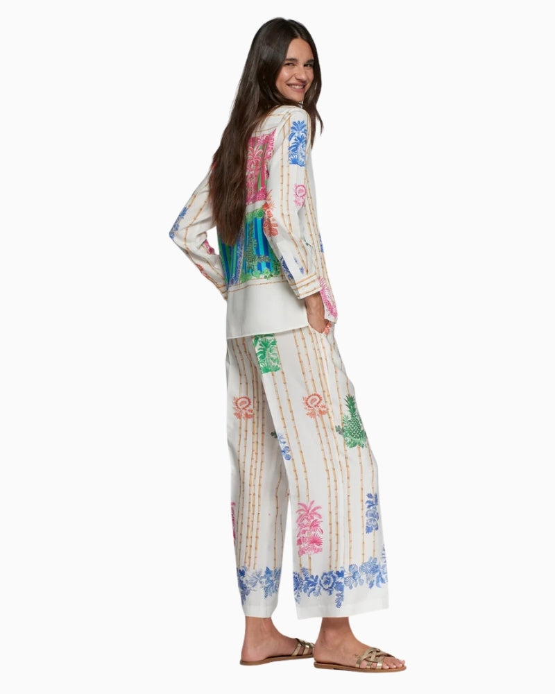 Vilagallo bamboo tropical print trousers side view – Áines Boutique