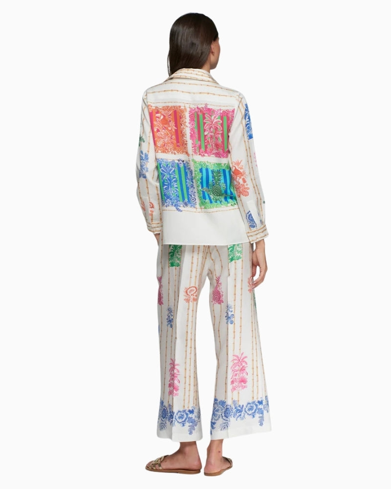 Vilagallo bamboo tropical print trousers back view – Áines Boutique