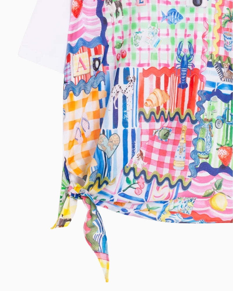 Vilagallo Capri print T-shirt white multi close-up print detail – Áines Boutique