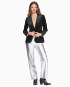 Vilagallo black velvet blazer with shimmer finish and tailored silhouette