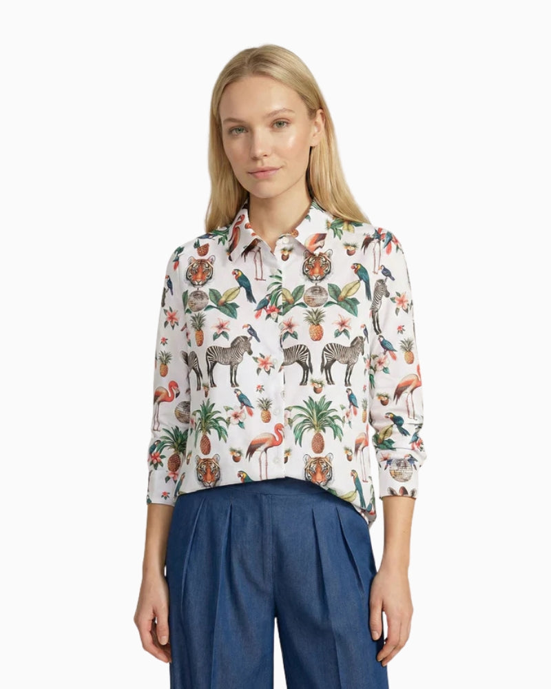 Vilagallo Jungle Disco print shirt white front view – Áines Boutique