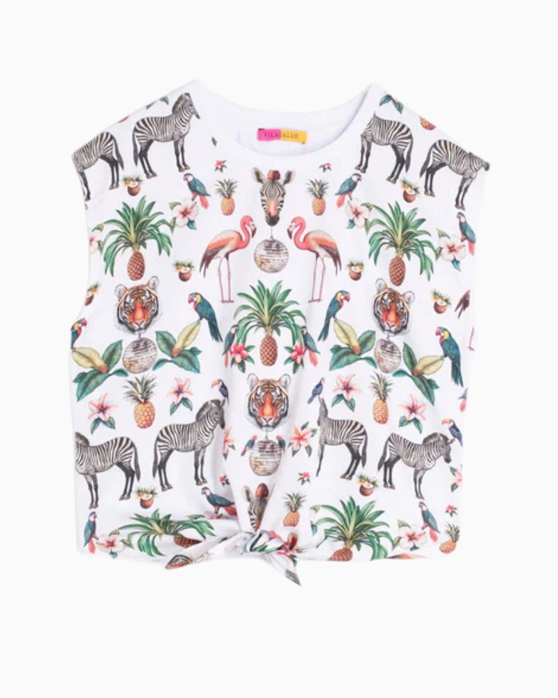 Vilagallo Jungle Disco print T-shirt front view white background – Áines Boutique