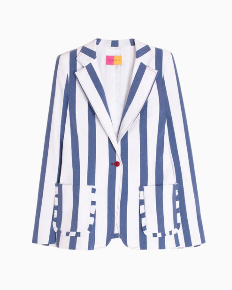 Vilagallo blue and white stripe jacket front view white background – Áines Boutique