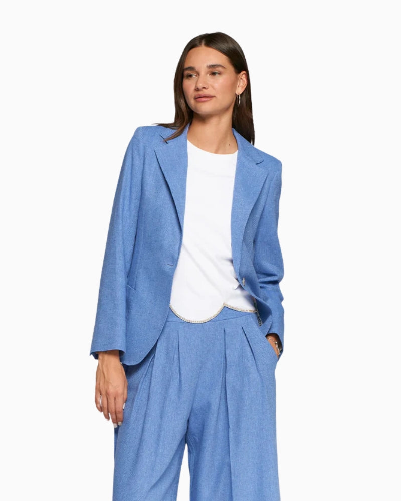 Vilagallo light blue linen jacket front view – Áines Boutique