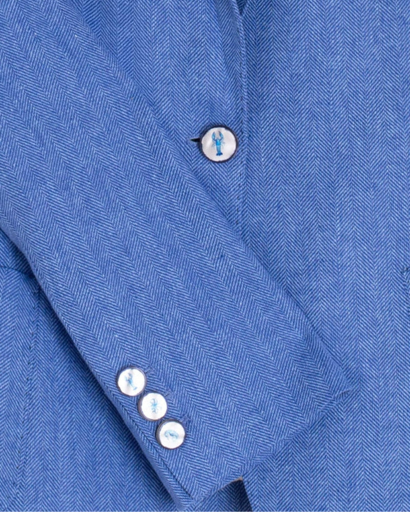 Vilagallo light blue linen jacket button detail – Áines Boutique