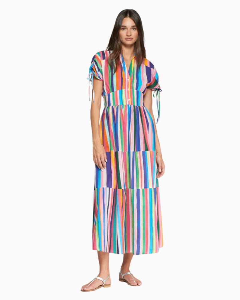 Vilagallo multicolour stripe maxi dress front view – Áines Boutique