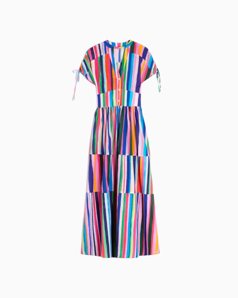 Vilagallo multicolour stripe maxi dress front view white background – Áines Boutique