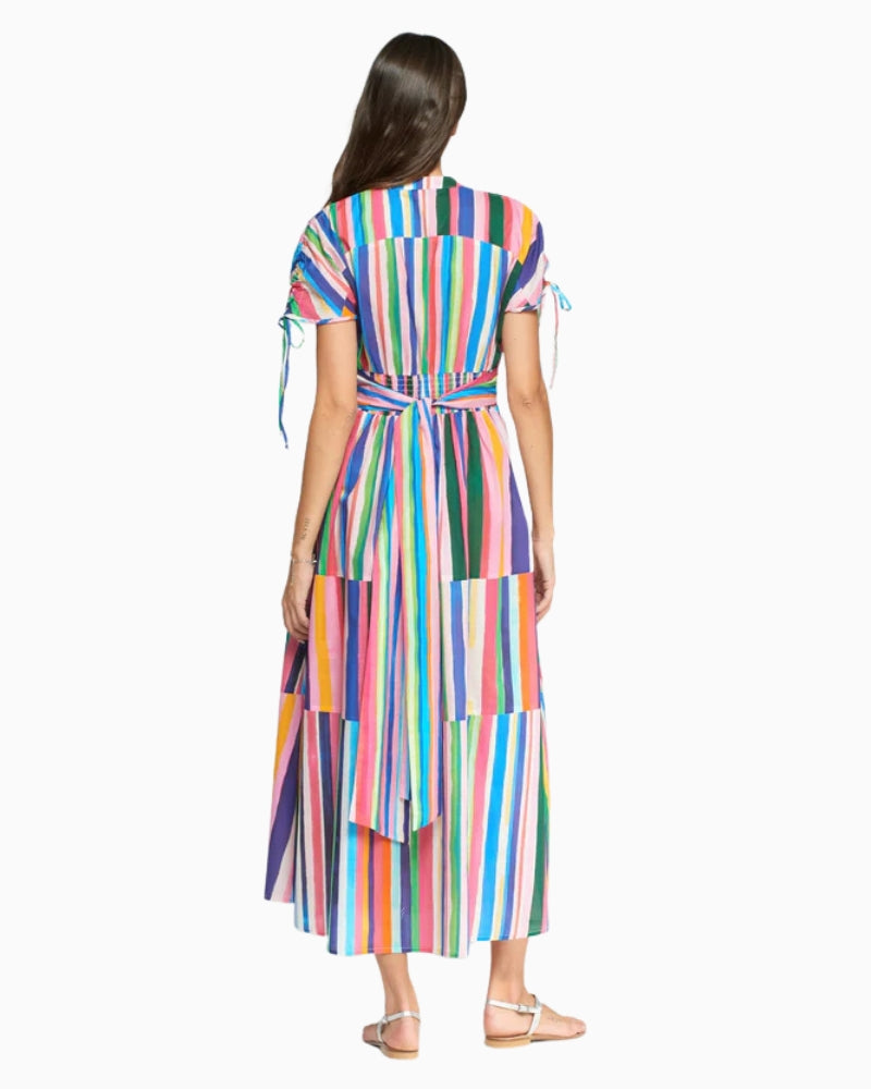Vilagallo multicolour stripe maxi dress front view white background – Áines Boutique