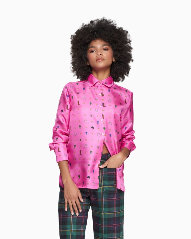Women’s printed silk shirt with long sleeves and tailored collar by Vilagallo
