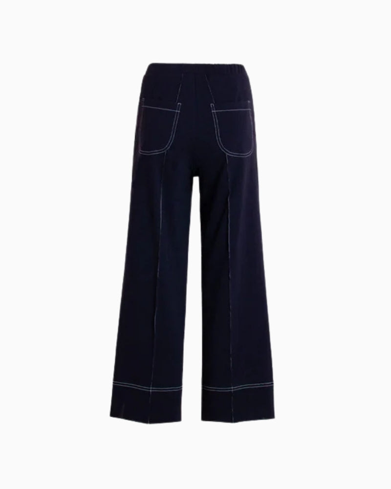 Vilagallo wide leg trousers navy back view white background – Áines Boutique