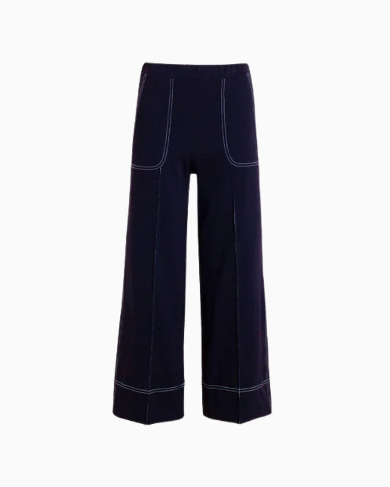 Vilagallo wide leg trousers navy front view white background – Áines Boutique