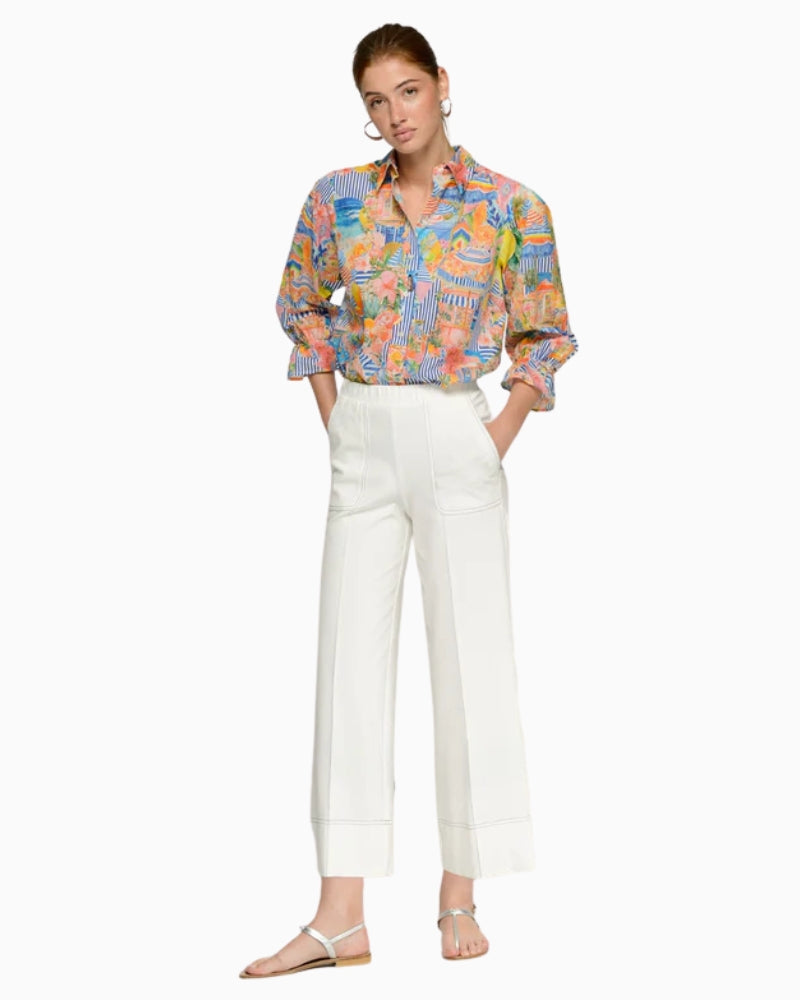 Woman wearing Vilagallo wide leg trousers white – Áines Boutique