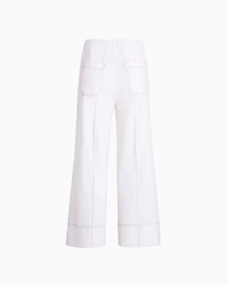 Vilagallo wide leg trousers white back view white background – Áines Boutique