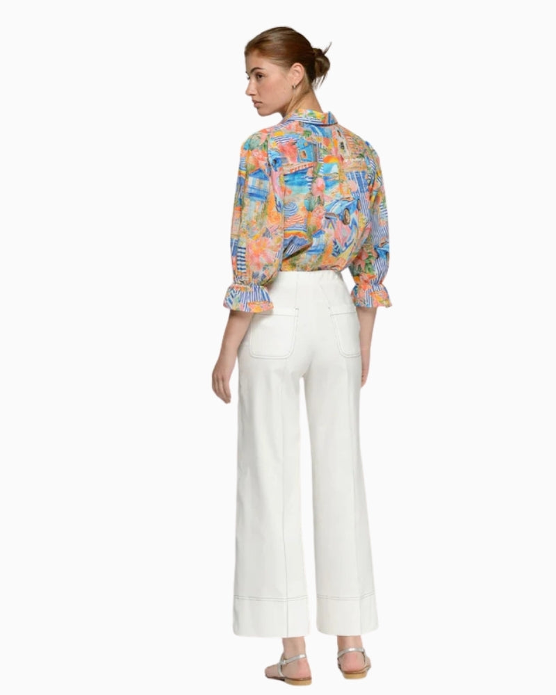 Vilagallo wide leg trousers white back view – Áines Boutique