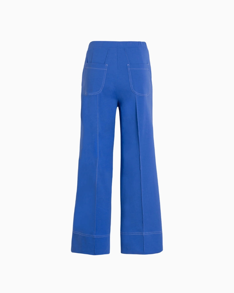 Vilagallo 33272 Roma Wide Leg Pull-On Cropped Trousers in blue back view