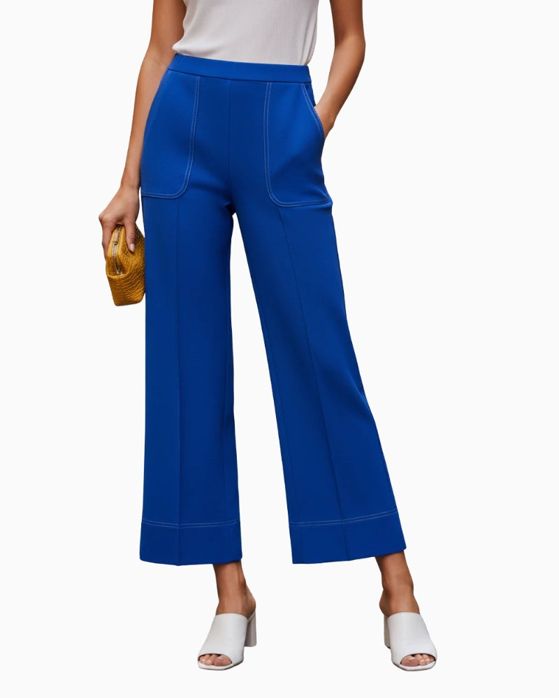 Vilagallo 33272 Roma Wide Leg Pull-On Cropped Trousers in blue front view