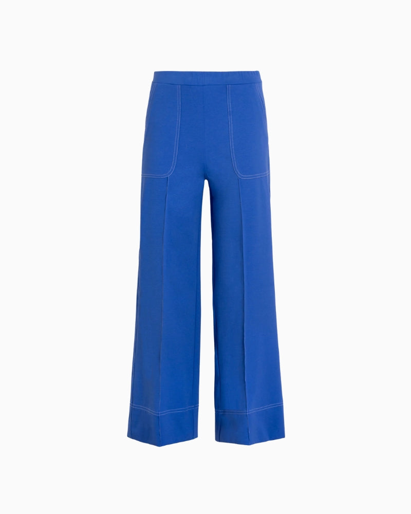 Vilagallo 33272 Roma Wide Leg Pull-On Cropped Trousers in blue pocket detail