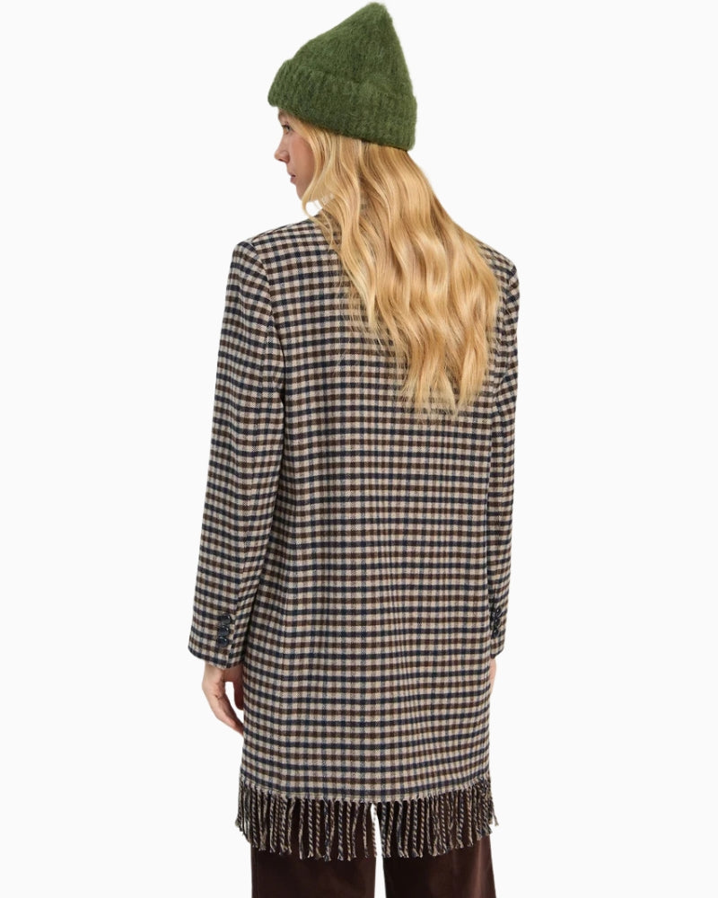 Vilagallo Abaricia Coat in Camel and Navy Check back view